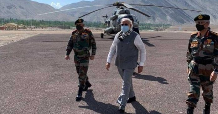 modi in ladakh with strong message