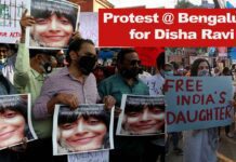 bengaluru protests for disha ravi