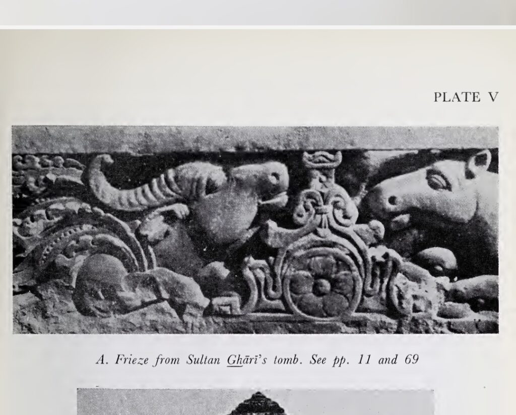 A sculptured lintel found in the roof concrete of Sultan Ghari- Pic from Y.D. Sharma’s (Delhi and its Neighbourhood, 1974)