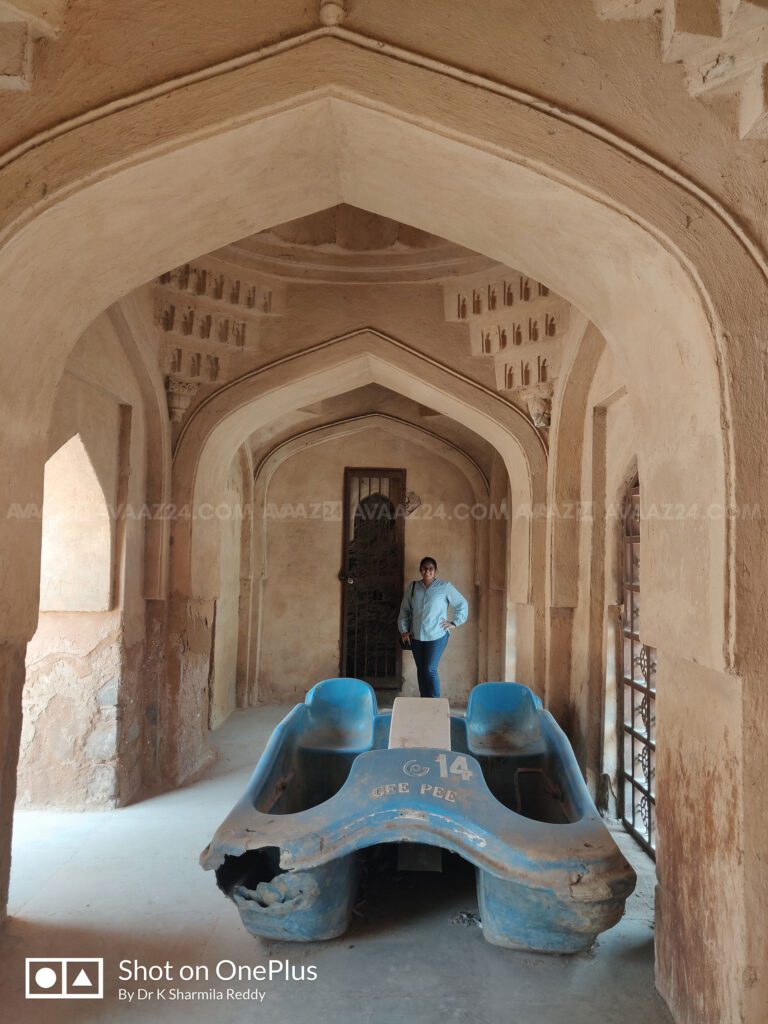 Author Dr K Sharmila Reddy in the courtyard of Jahaz Mahal