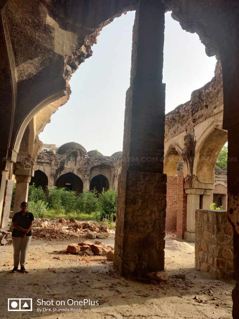 Author Dr K Sharmila Reddy with the neglected ruins