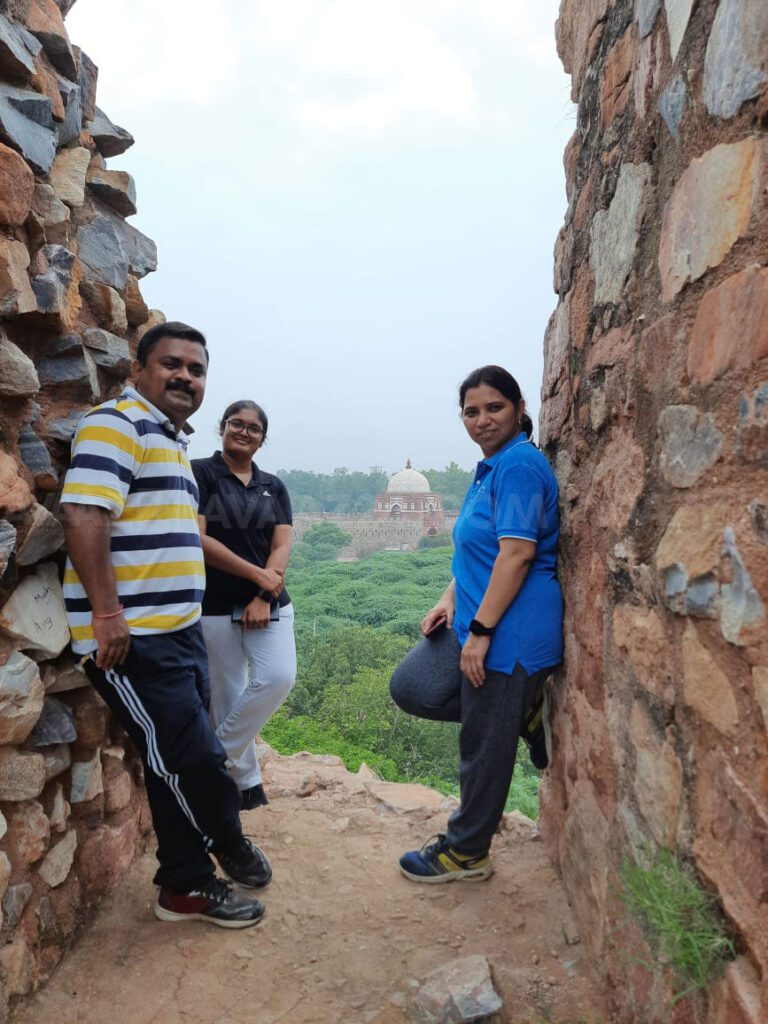 Author Dr K Sharmila Reddy with her friends on the ramparts of Tughlaqabad fort - Darul Aman (Tomb of Ghiyasuddin Tughlaq) in the backdrop