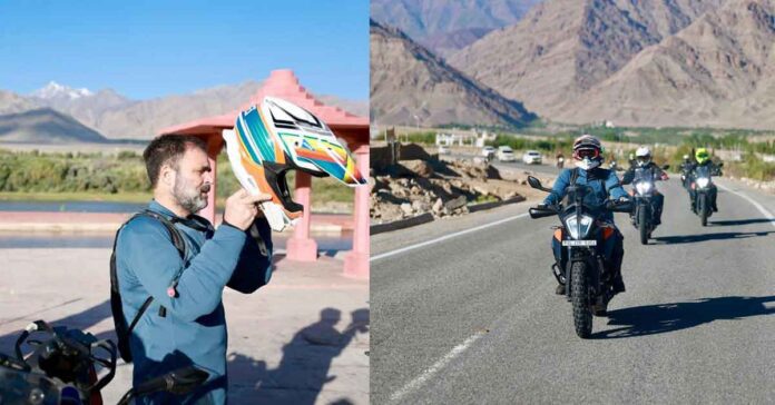 rahul gandhi rides bike ladakh